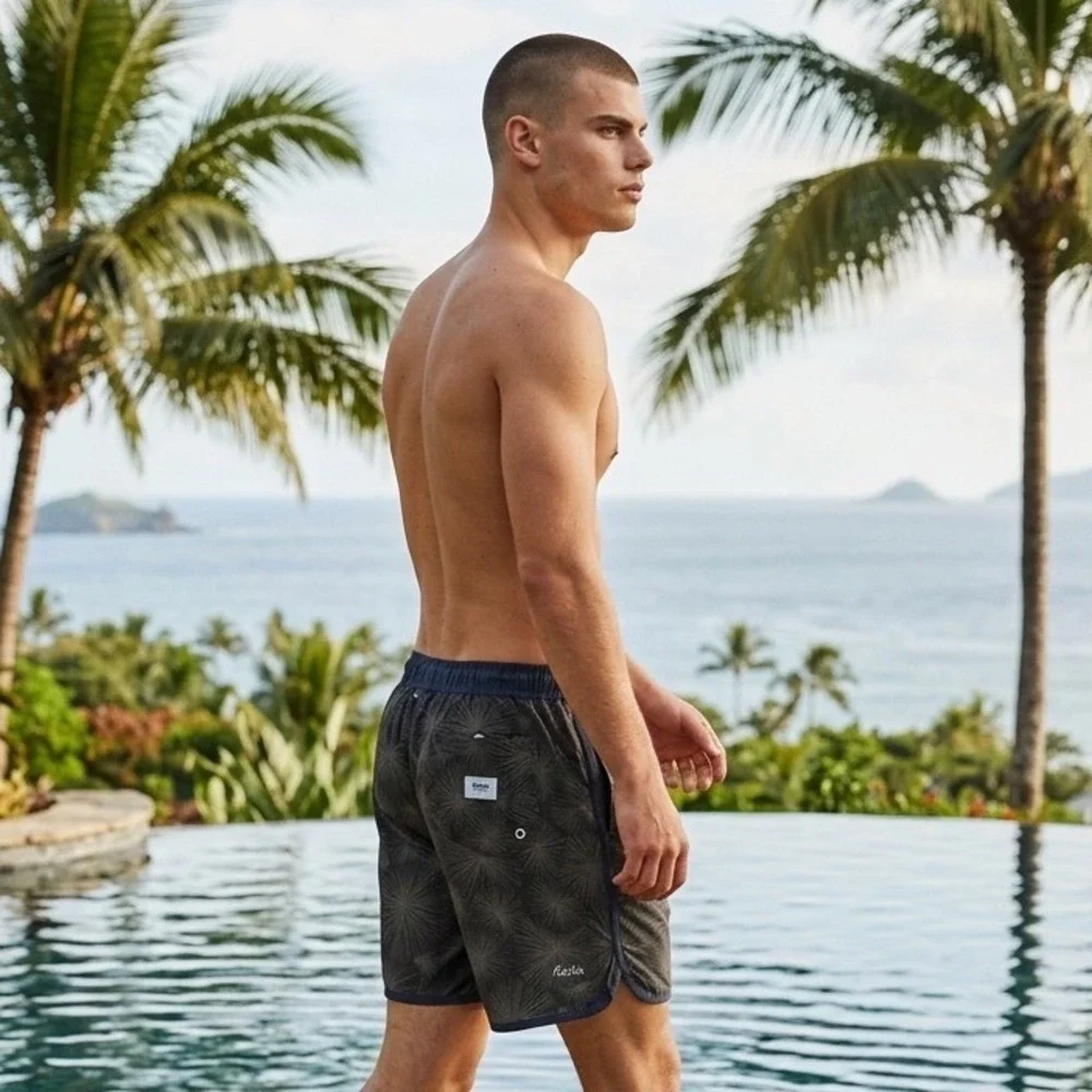 Katin Mens Starburst Print Swim Trunks Charcoal Grey Board Shorts Size S 2261